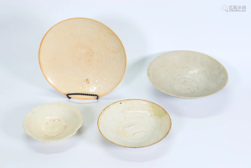 4 Chinese Song White Ware Glazed Porcelain Bowls