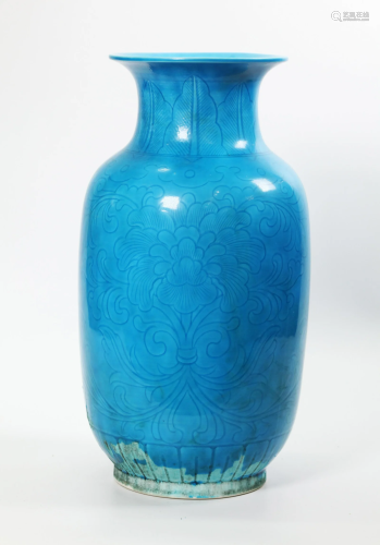 Chinese Incised Turquoise Glazed Porcelain Vase