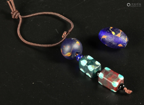 4 Chinese Glass inlaid Han Style Beads