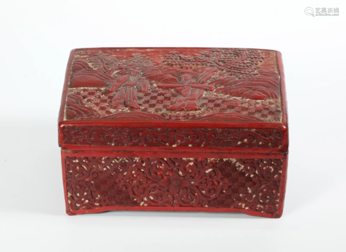 Chinese Red Cinnabar Lacquer Carved Box & Cover