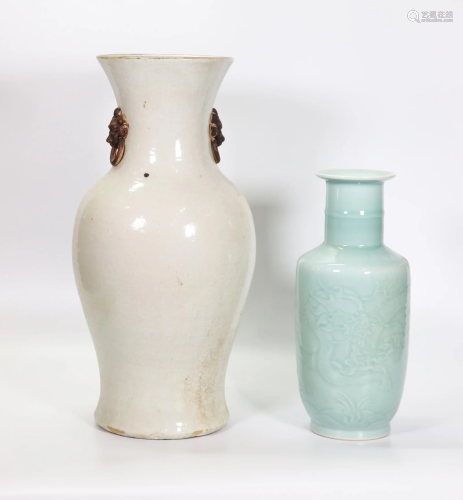 2 Chinese Porcelain Vases, Crackle & Celadon