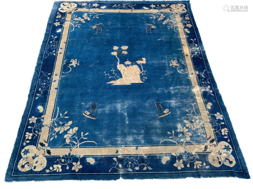 Chinese Blue & Cream Ningxia Wool Carpet