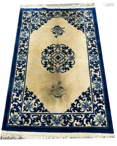 Chinese Wool Carpet in Blue & Cream