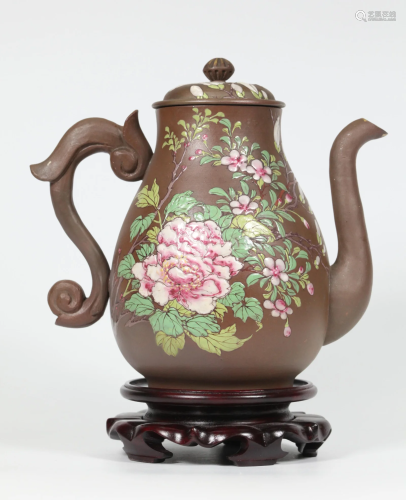 Japanese 19th C Enameled Brownware Teapot
