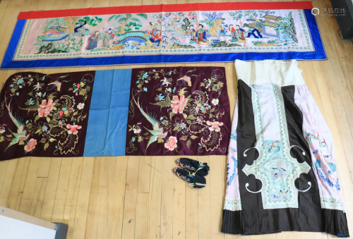 4 Chinese Early 20th C Embroideries with Silk
