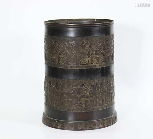 Chinese Archaistic Bronze Tubular Planter