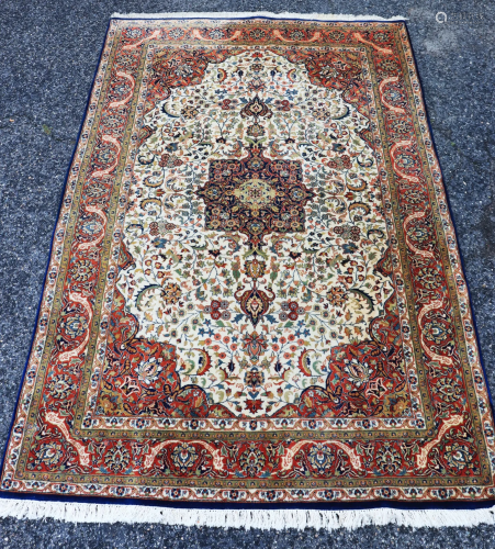 Persian Pattern Rug with fringe; 9 Feet X 6 Feet