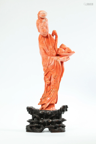 Fine & Large Chinese 19th Century Coral Lady; 710G