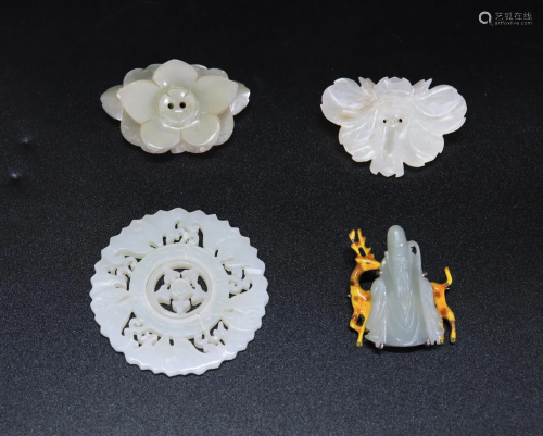4 Chinese Qing or Earlier White Jade Carvings
