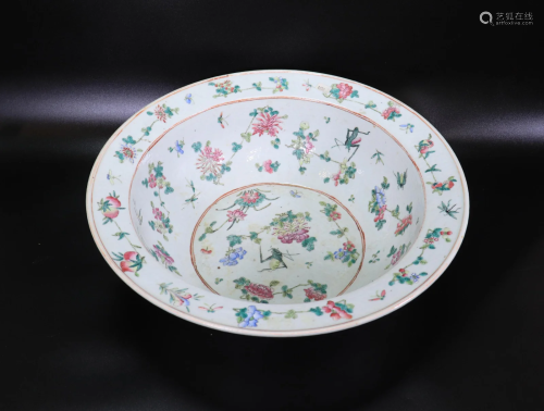 Chinese 19th C Famille Rose Porcelain Large Bowl
