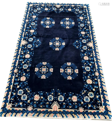 Chinese Wool Ningxia Carpet in Blues & Yellows