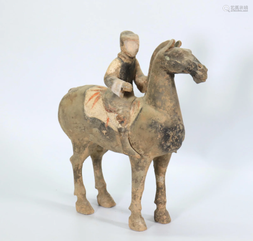 Chinese Gray Clay Horse and Rider