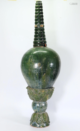 Large Chinese Green Glazed Terra Cotta 2 Part Urn