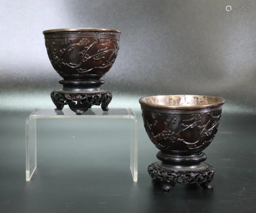 Chinese 18th/19th C Cocoanut Silver Wine Cups
