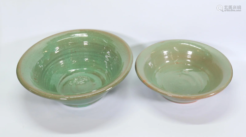 2 South East Asian Celadon Terra Cotta Large Bowls