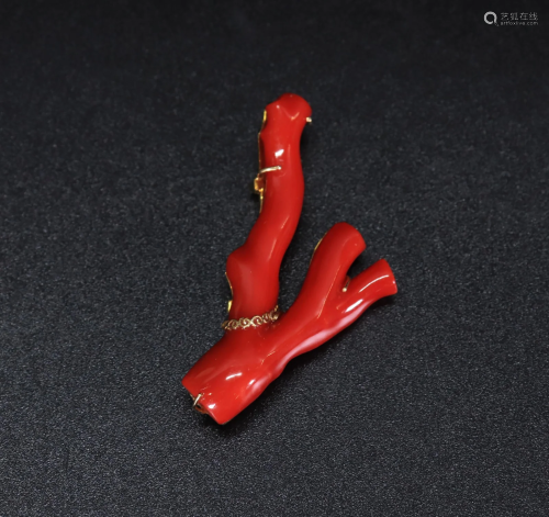 Polished Branch Dark Coral 18K Yellow Gold Pendant
