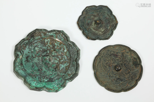 3 Chinese Bronze Mirrors; Tang to Yuan