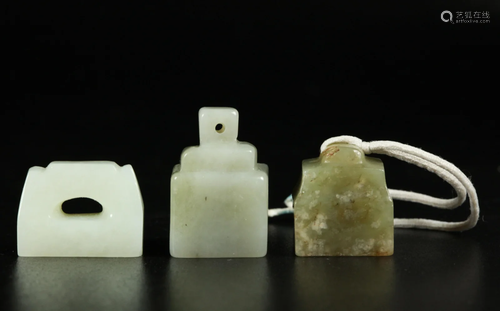 3 Chinese Jade Seals, Yellow-Green Celadon White