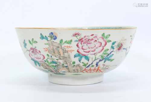 Chinese 18th C Famille Rose Porcelain Punch Bowl