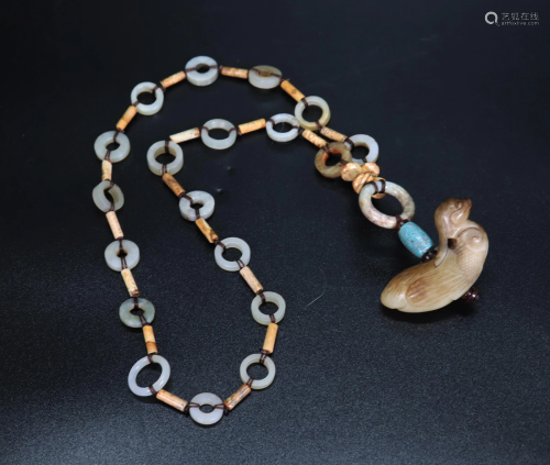 Chinese Song/Yuan Jade Pendant & Ring Necklace