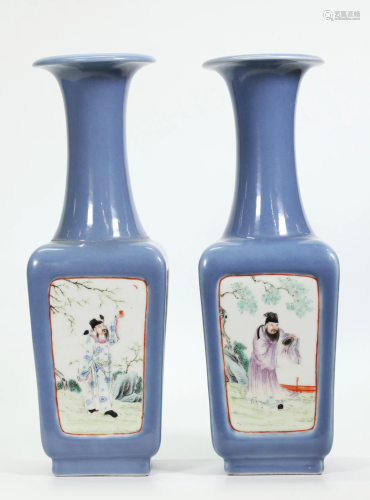 Pair Chinese Long Flared-Neck Porcelain Vases