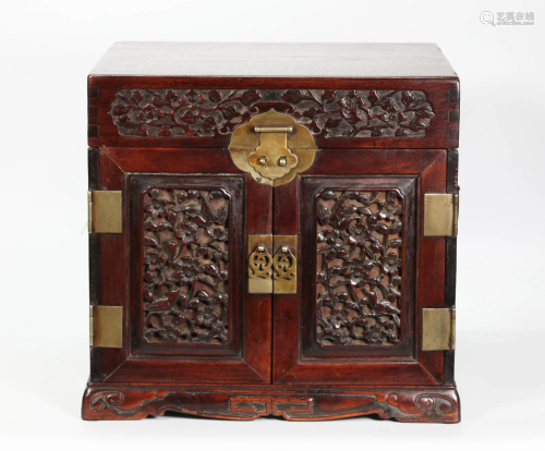Chinese Carved Huangha Li Scholar's Table Cabinet