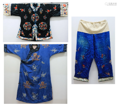 2 Chinese Qing Dynasty Embroidered Silk Gowns