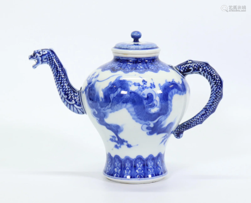 Makuzu Kozan; Japanese Porcelain Dragon Wine Pot