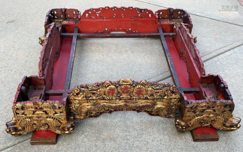 Chinese Red & Gold Lacquer Wood Dragon Platform