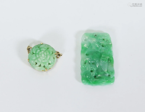 2 Chinese Qing Dynasty Green Jadeite Carvings