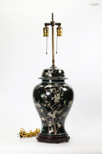 Chinese Famille Noire Porcelain Temple Jar & Cover