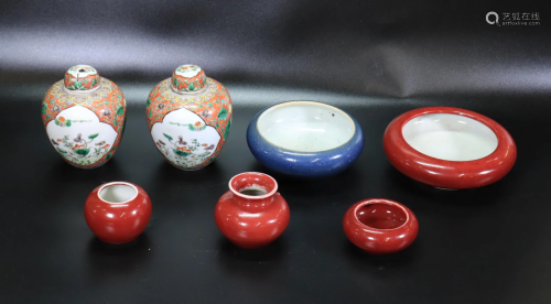 7 Chinese Porcelains; 4 Red, 1 Blue, 2 Enameled