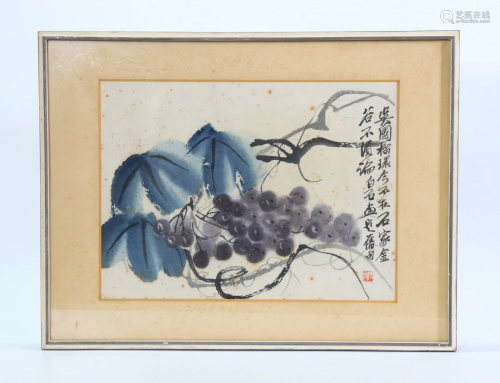 Qi Baishi Grapes 1945/1955 Color Woodblock Print