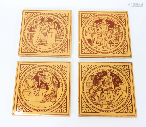 4 Original Minton 1873 Shakespeare Encaustic Tiles