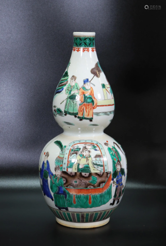 Chinese Famille Verte Porcelain Double Gourd Vase