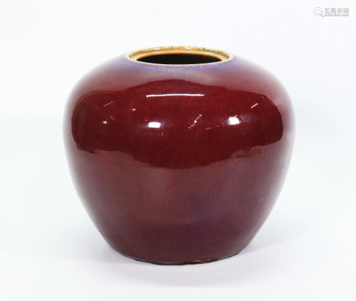 Chinese Flambe Crackle Red Glazed Porcelain Jar