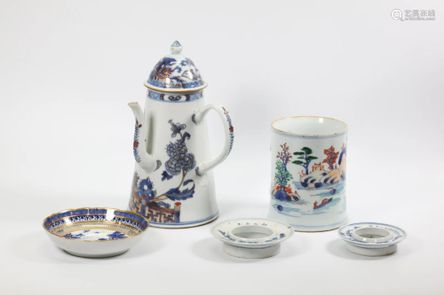 Chinese 18th C Lighthouse Porcelain Coffee Pot; +4