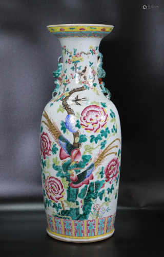 Chinese 19th C Famille Rose Porcelain Large Vase
