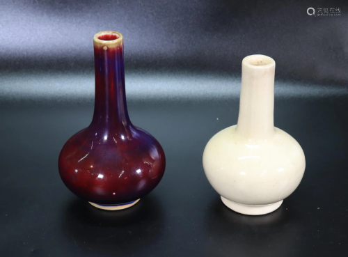 2 Chinese Monochrome Porcelain Bottle Vases