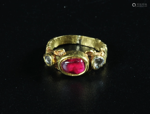 European Yellow 18K Gold Ruby & Old Diamond Ring