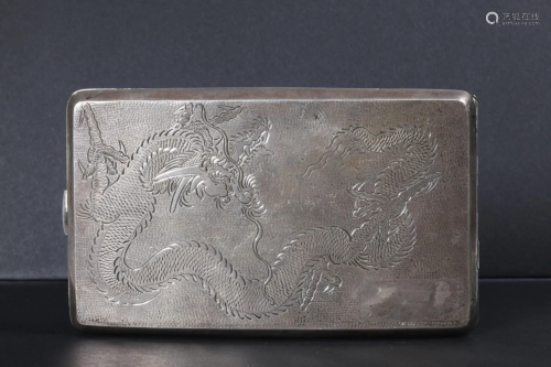 Chinese Export Sterling Silver Case Dragon Incised