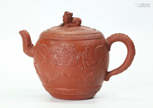 Rare Chinese Kangxi Yixing Applied Fu Dog Teapot