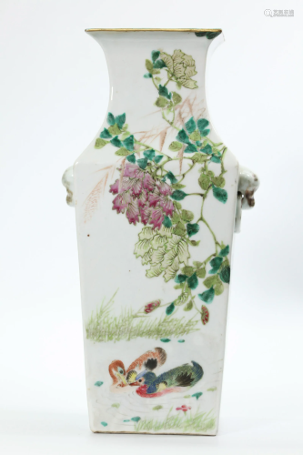 Chinese Artist Enameled 4 Side Porcelain Vase