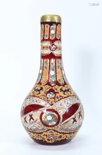 Persian Hookah Base Bohemian Red Overlay Glass
