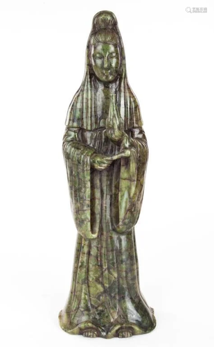 CHINESE CARVED STONE FIGURE OF STANDING GUANYIN