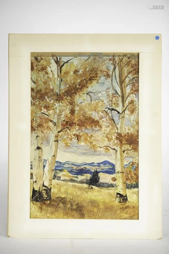 WATERCOLOR PAINTING ON PAPER OF A FALL LANDSCAPE