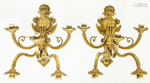 PAIR OF GILT BRONZE FIVE-LIGHT WALL SCONCES