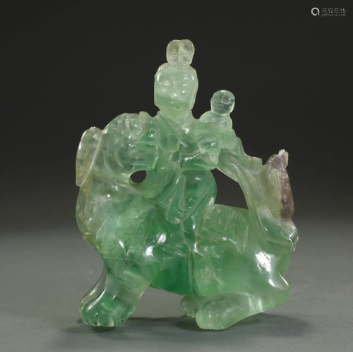 CHINESE CARVED FLUORITE FIGURAL GROUP