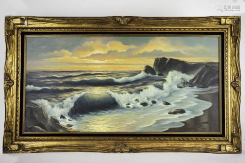 OIL ON CANVAS PAINTING OF A SEACOAST