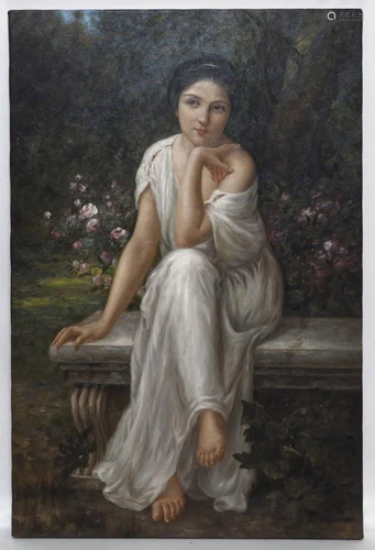 PAINTING OF A SEATED BEAUTY, OIL ON CANVAS